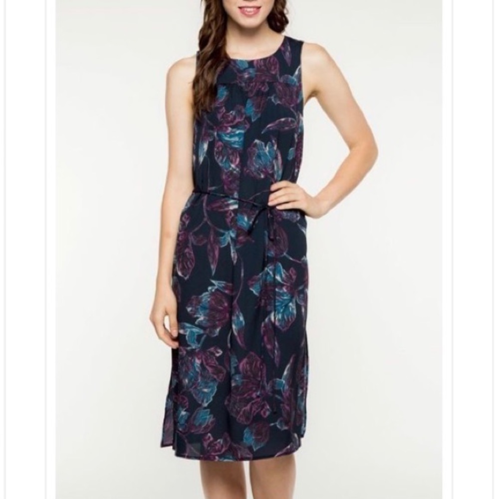 L // Everly NWT teal/purple floral print dress